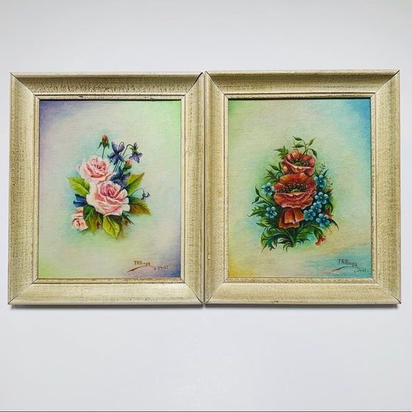Vintage 1960's Framed Floral Oil Paintings.